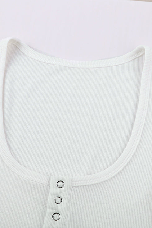 U Neck Button Knit Long Sleeve Top